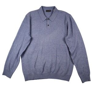 Tahari Mens Blue Textured Thick‎ Knit Long Sleeve Polo Sweater LG Soft 90s Y2K